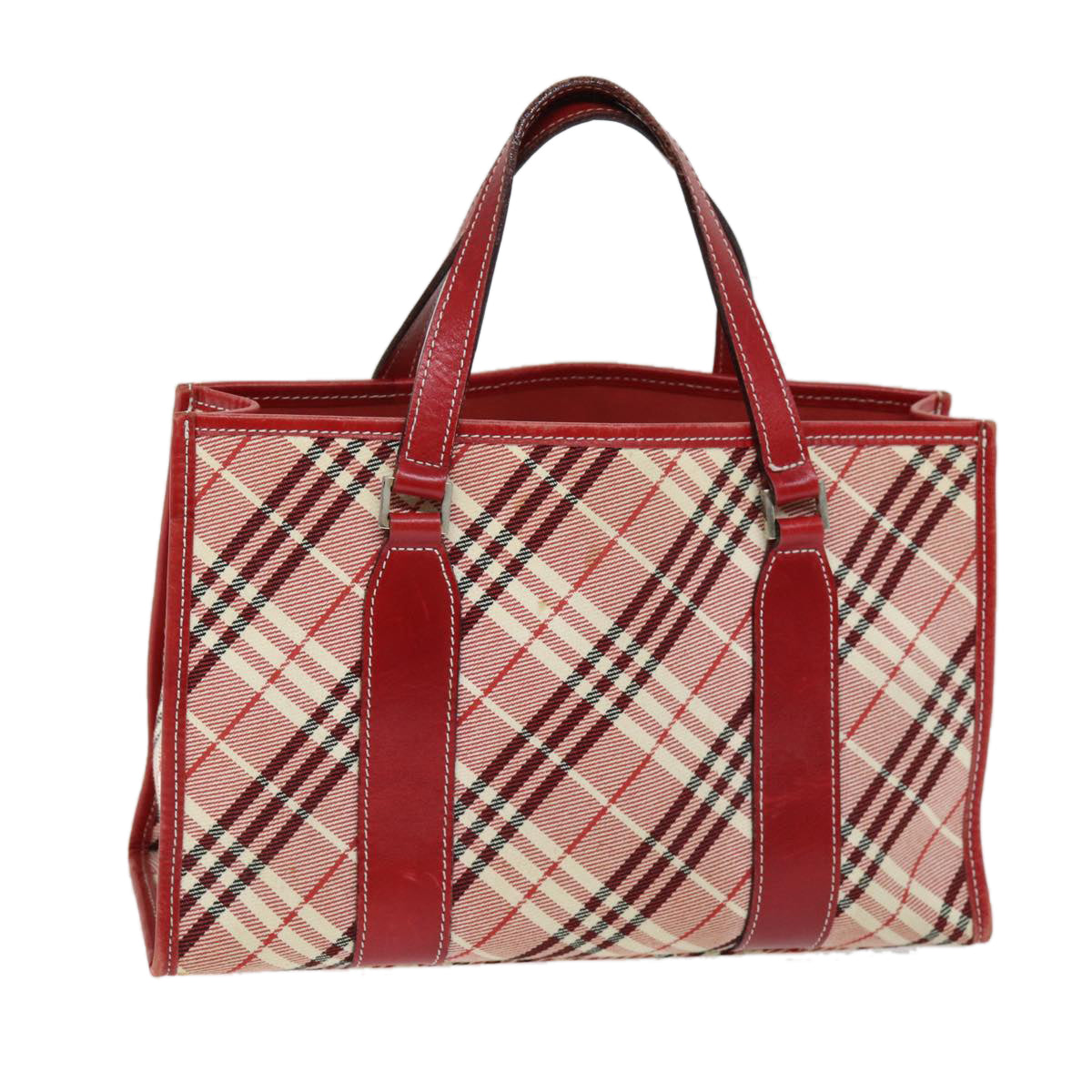 BURBERRY Nova Check Blue Label Hand Bag Canvas Red Auth yb551