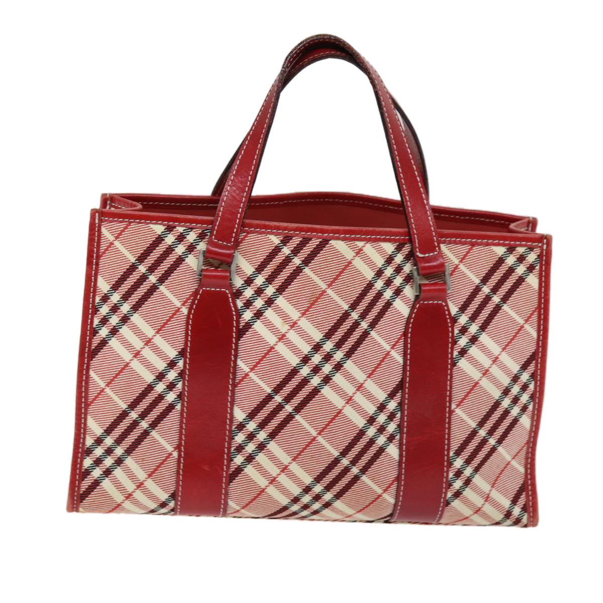 BURBERRY Nova Check Blue Label Hand Bag Canvas Red Auth yb551