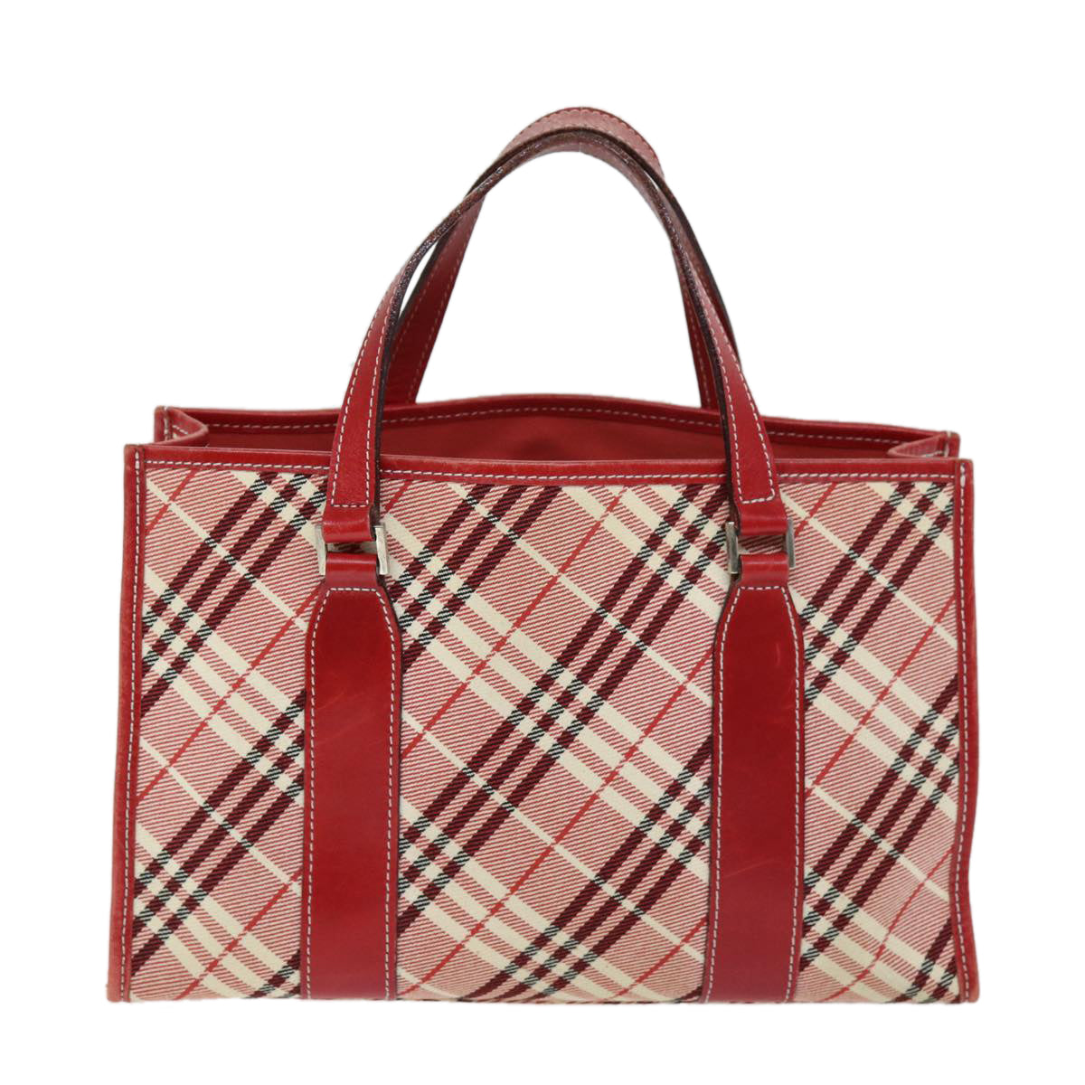 BURBERRY Nova Check Blue Label Hand Bag Canvas Red Auth yb551