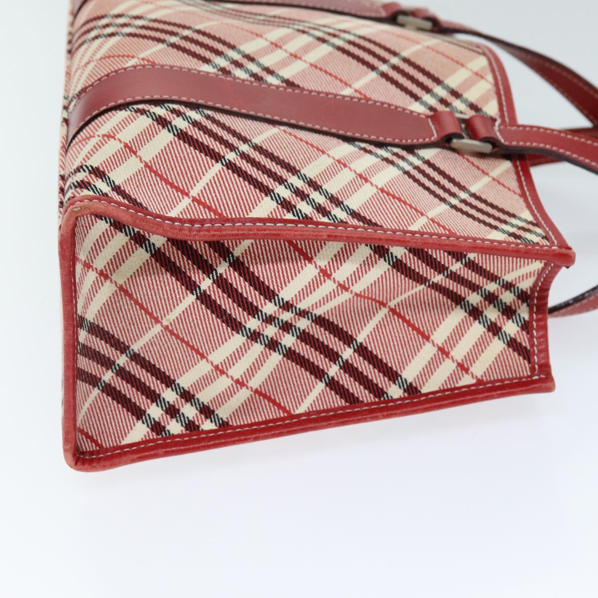 BURBERRY Nova Check Blue Label Hand Bag Canvas Red Auth yb551