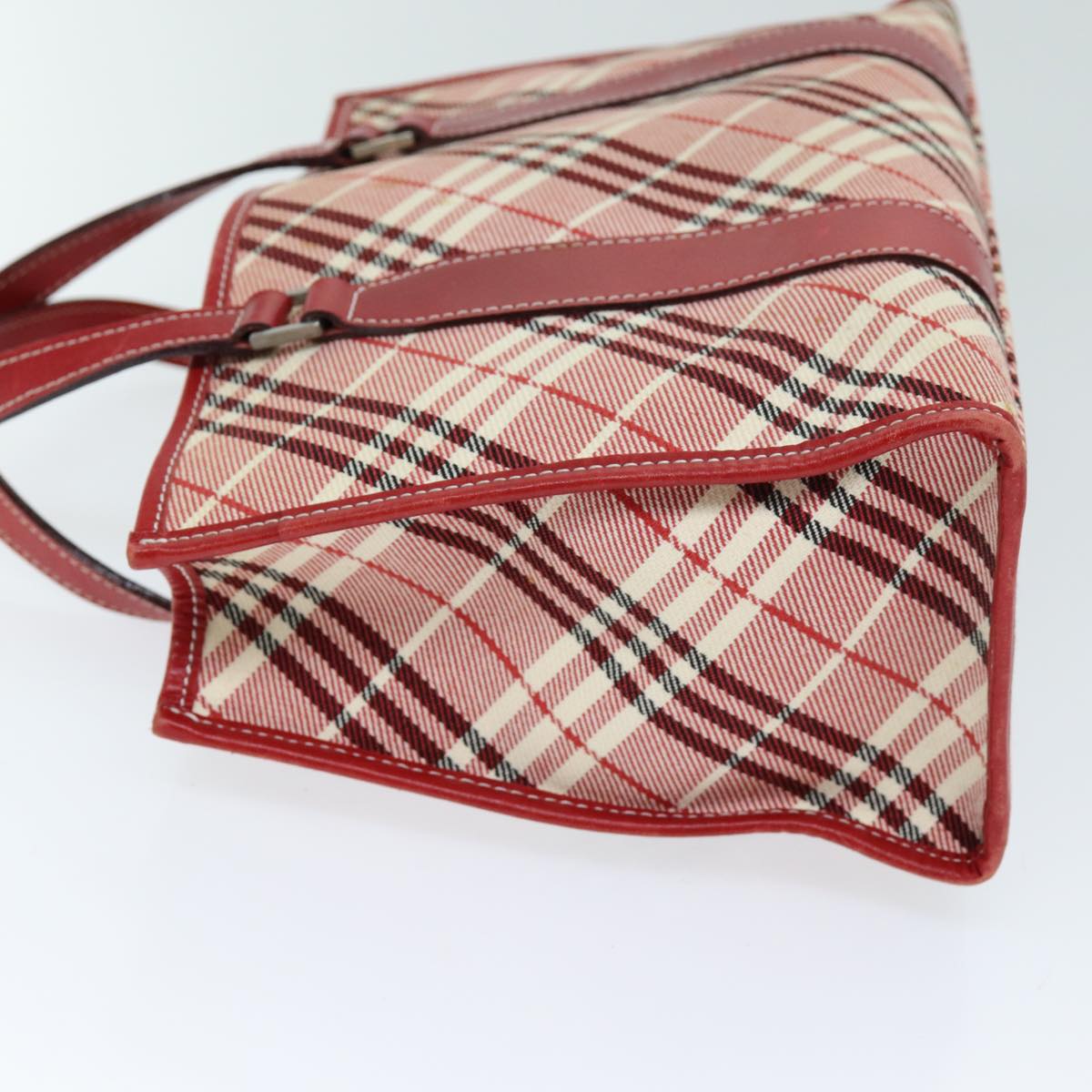 BURBERRY Nova Check Blue Label Hand Bag Canvas Red Auth yb551