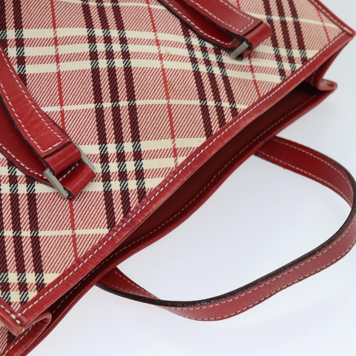 BURBERRY Nova Check Blue Label Hand Bag Canvas Red Auth yb551