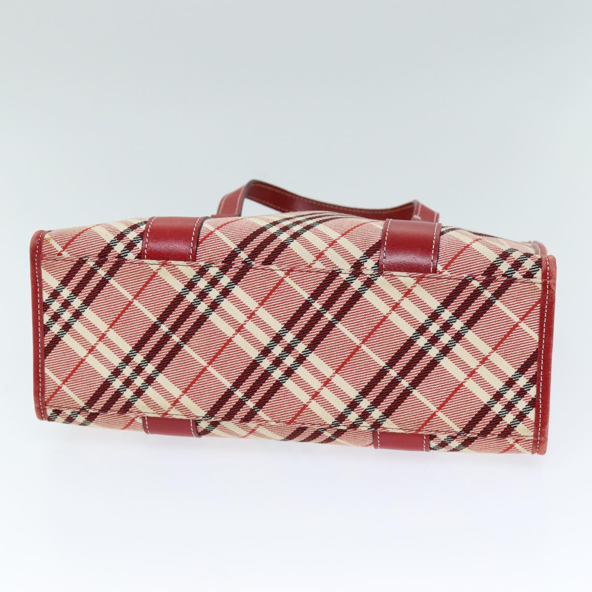 BURBERRY Nova Check Blue Label Hand Bag Canvas Red Auth yb551