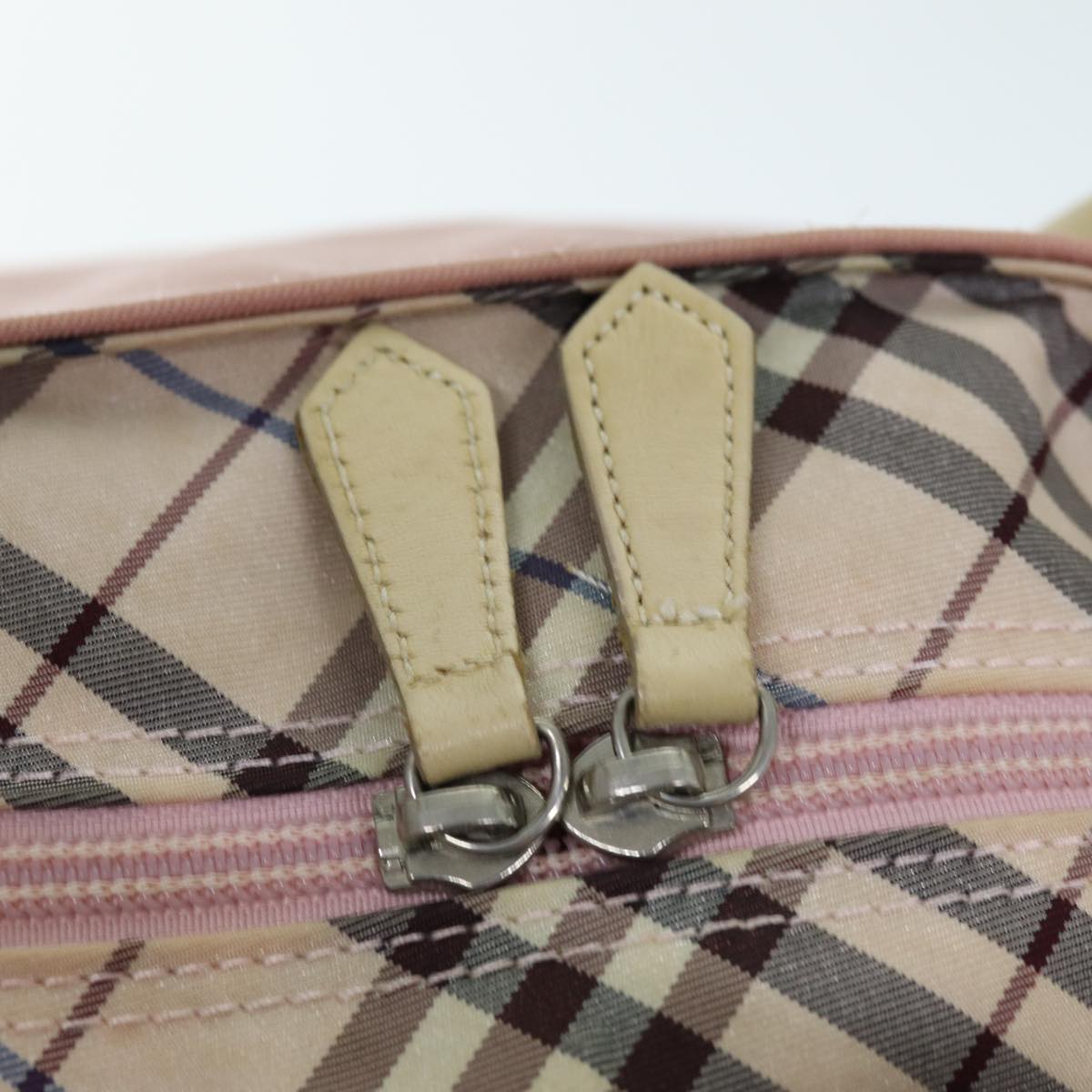 BURBERRY Nova Check Blue Label Hand Bag Nylon Pink Beige Auth yb563