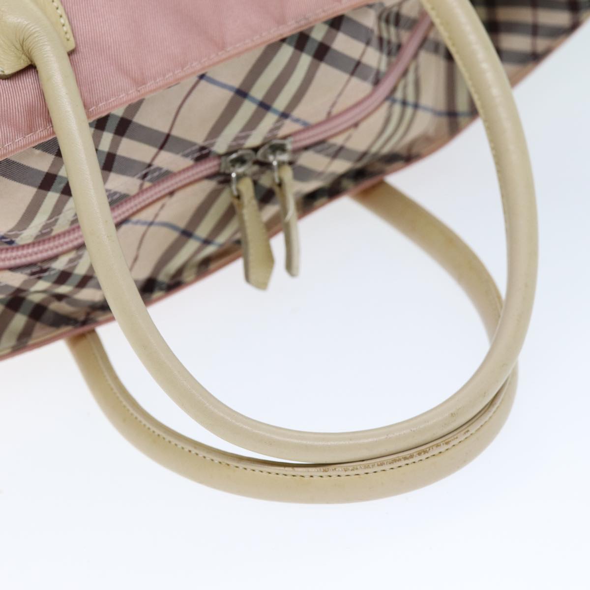 BURBERRY Nova Check Blue Label Hand Bag Nylon Pink Beige Auth yb563