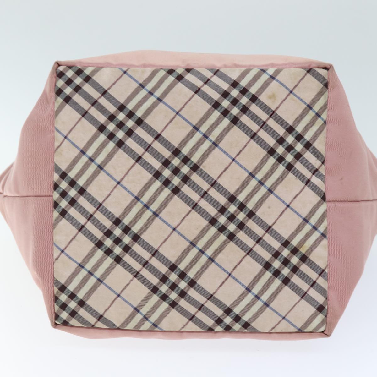 BURBERRY Nova Check Blue Label Hand Bag Nylon Pink Beige Auth yb563