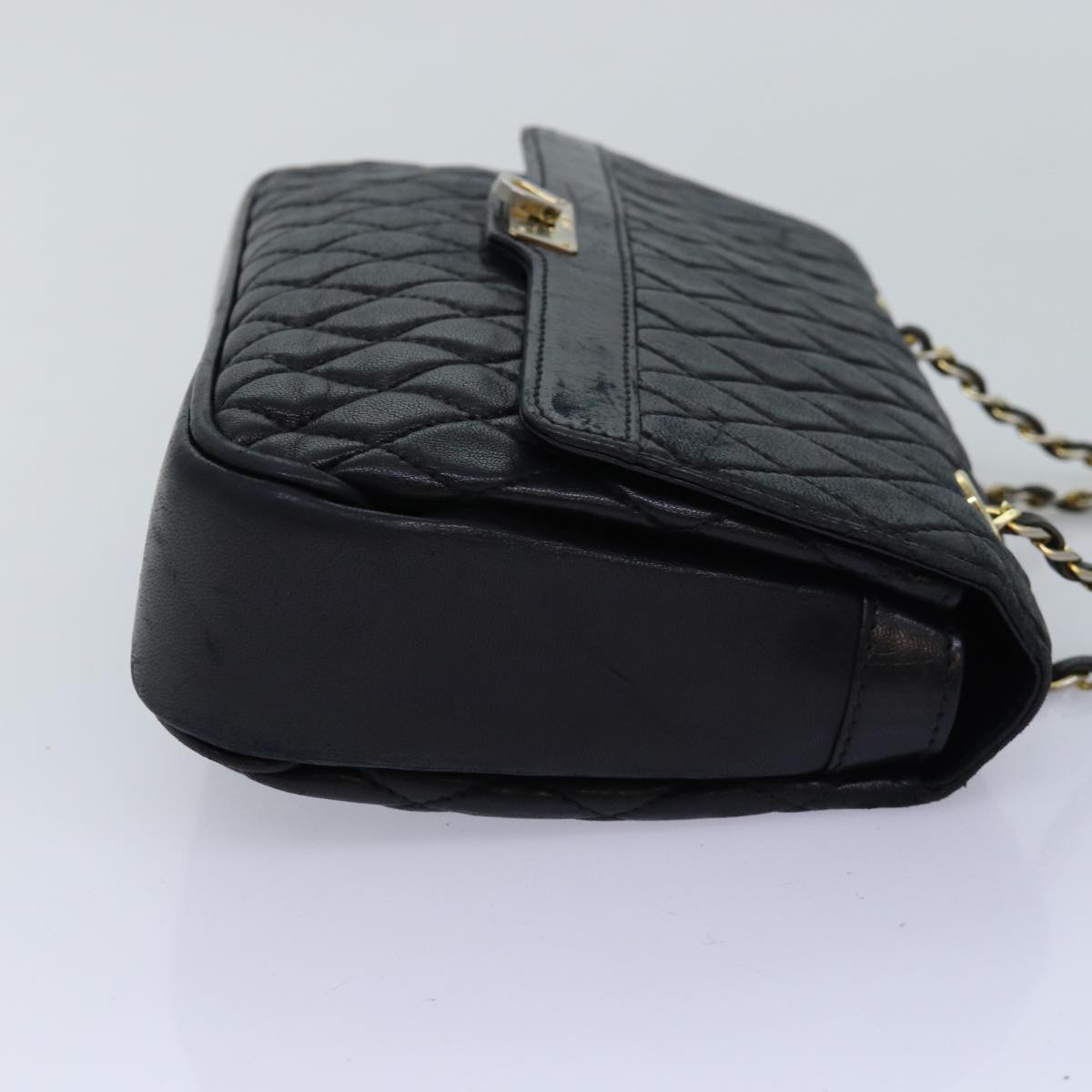 BALLY Chain Shoulder Bag Leather Black Auth yb565