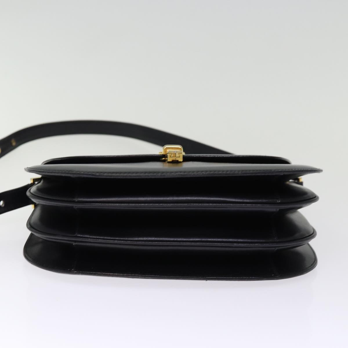 BALLY Shoulder Bag Leather Black Auth yb566