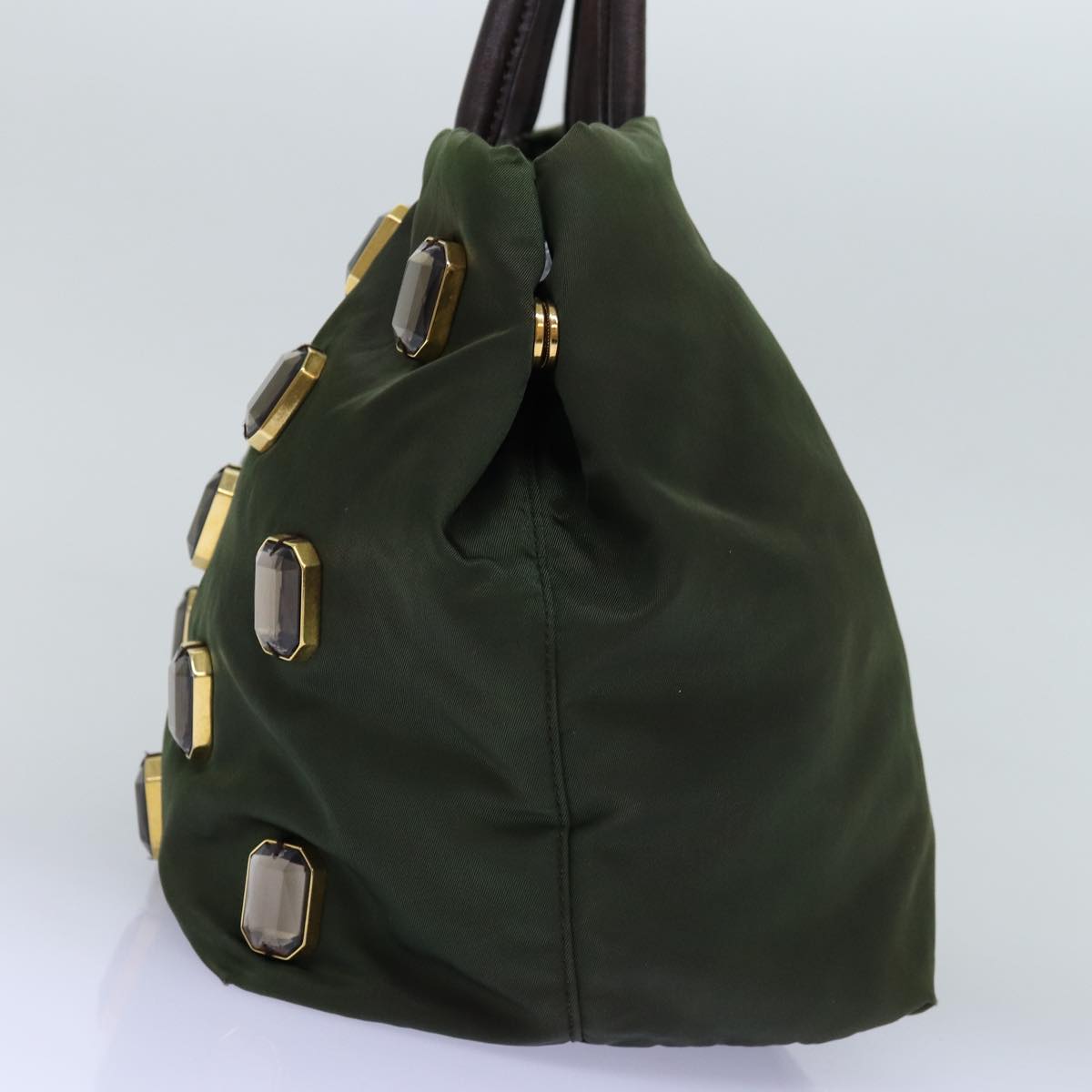 PRADA Bijoux Hand Bag Nylon Khaki Auth yb568