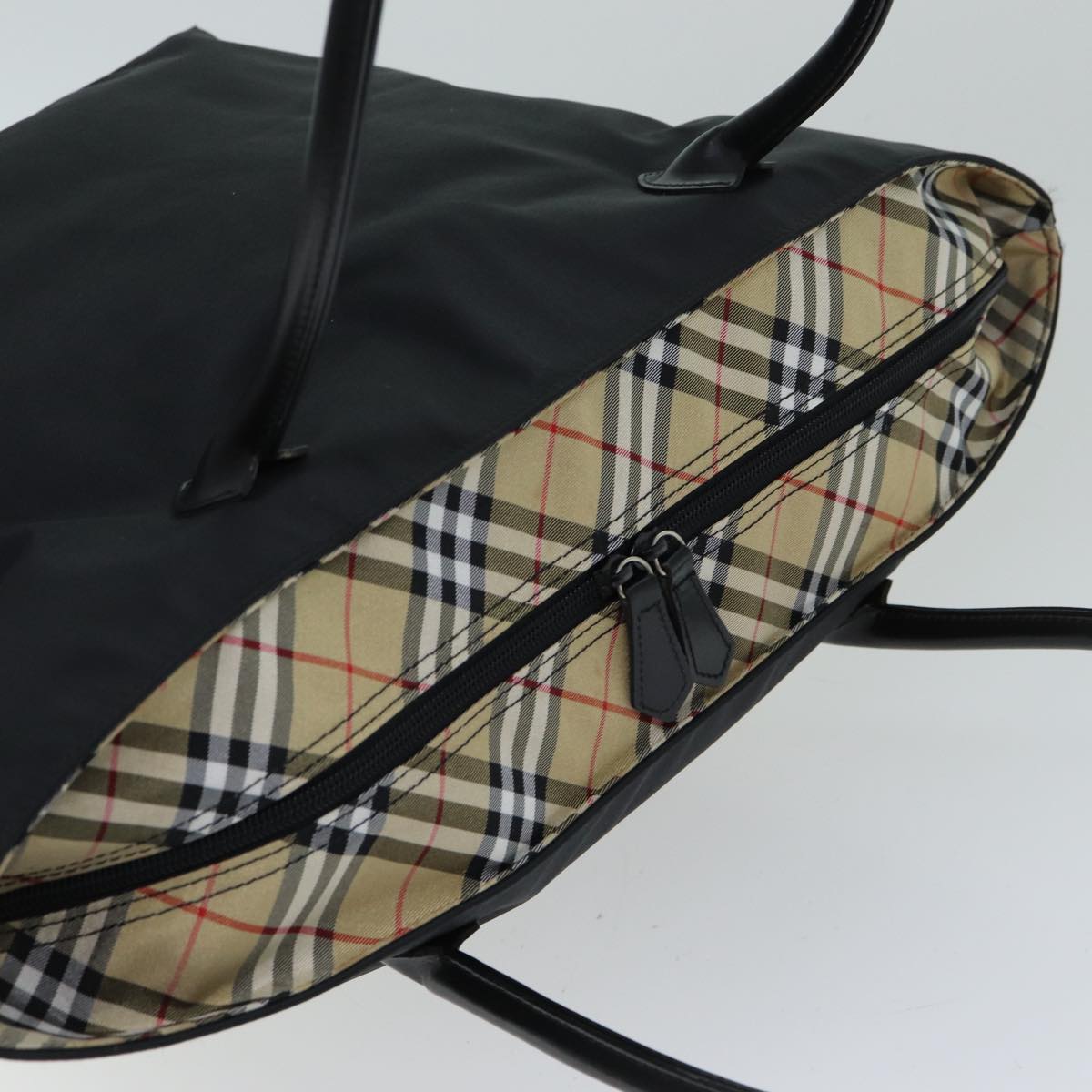 BURBERRY Nova Check Blue Label Tote Bag Nylon Beige Black Auth yb583