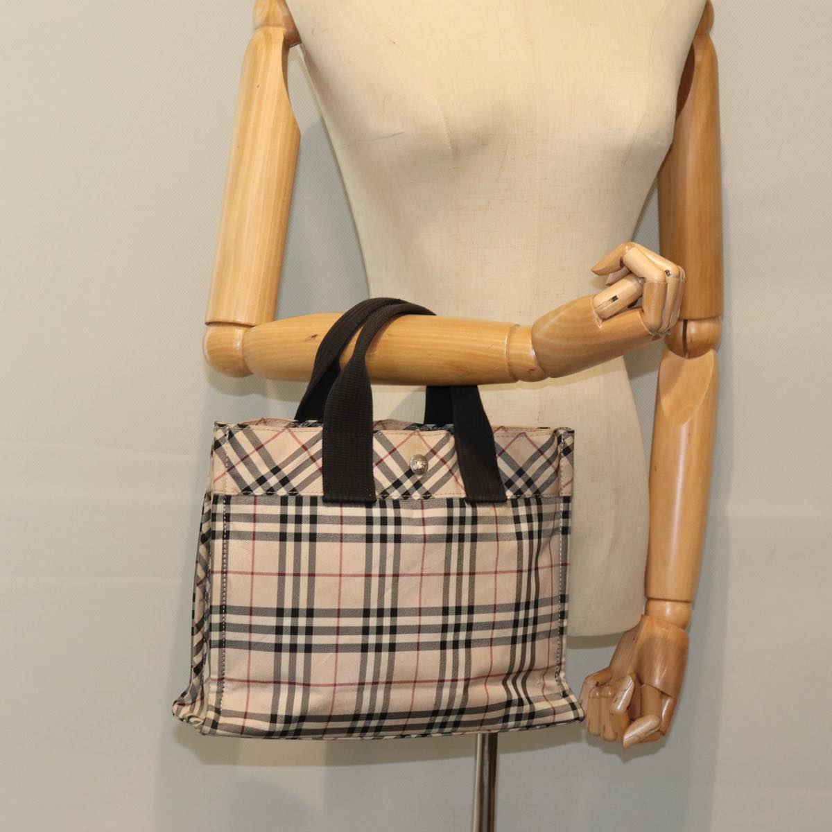 BURBERRY Nova Check Blue Label Hand Bag Nylon Beige Auth yb584