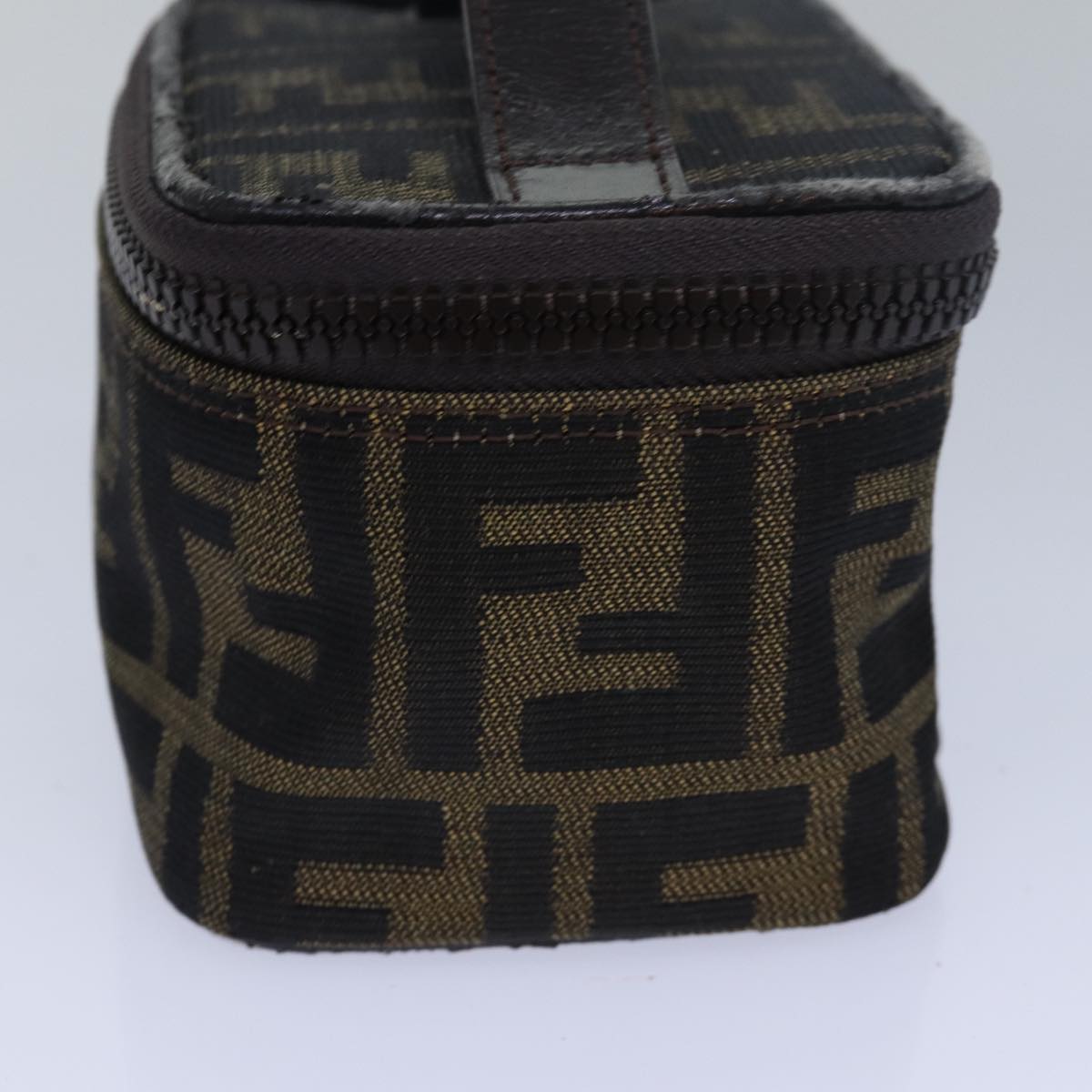 FENDI Zucca Canvas Vanity Pouch Brown Black Auth yb585