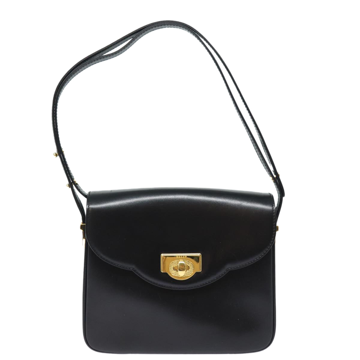 BALLY Shoulder Bag Leather Black Auth yb590