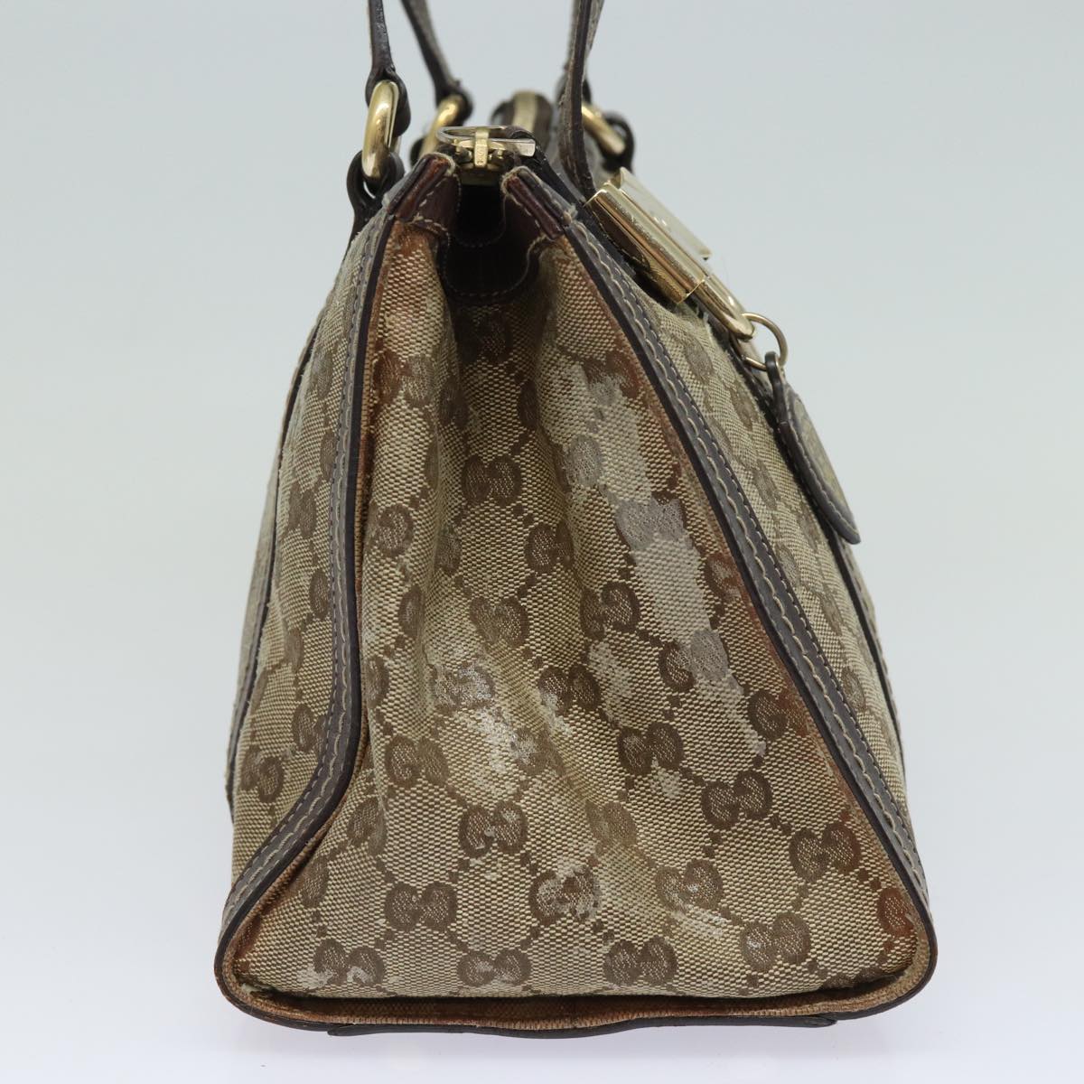 GUCCI GG Crystal Hand Bag PVC Leather Beige Brown 181490 Auth yb591