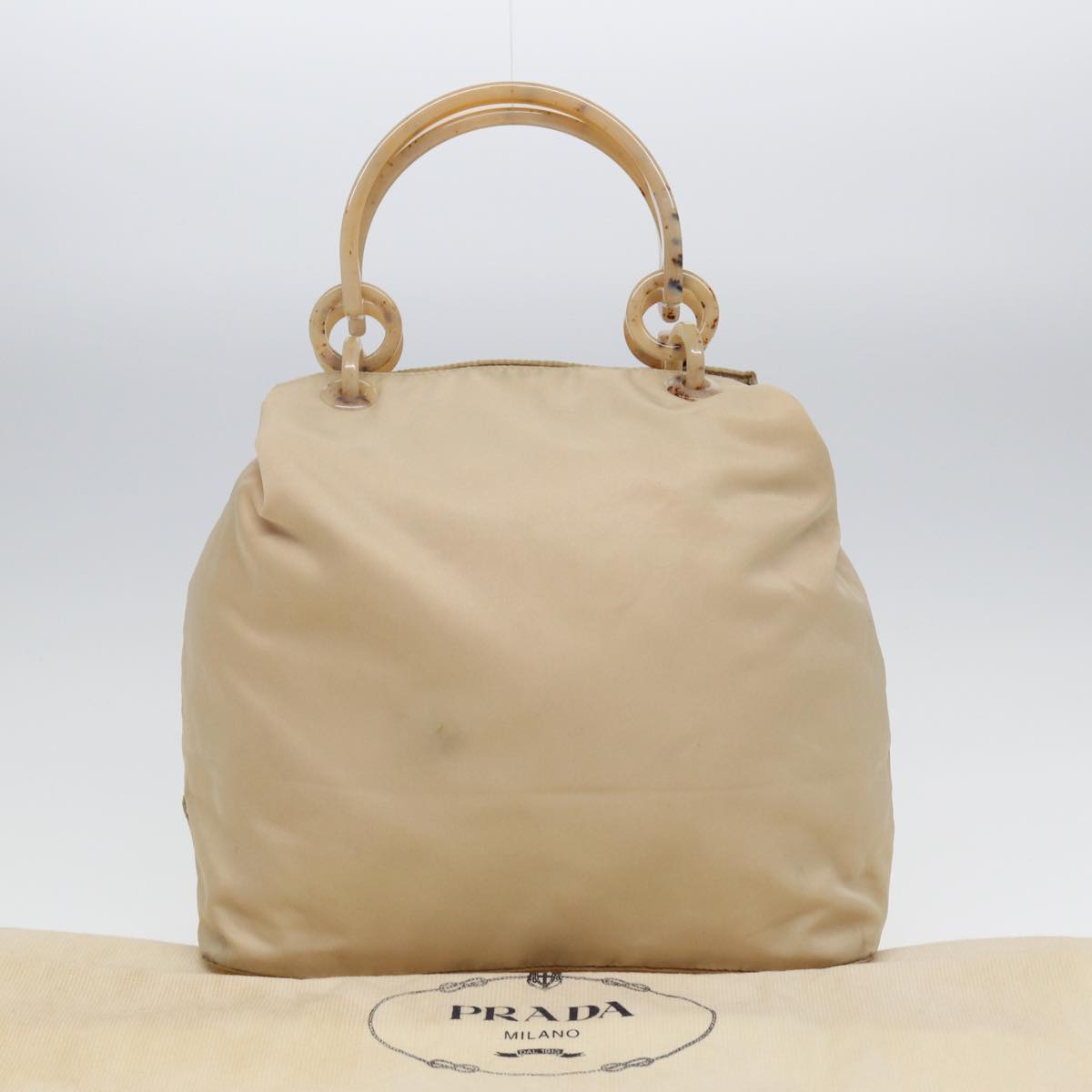 PRADA Hand Bag Nylon Beige Auth yb599