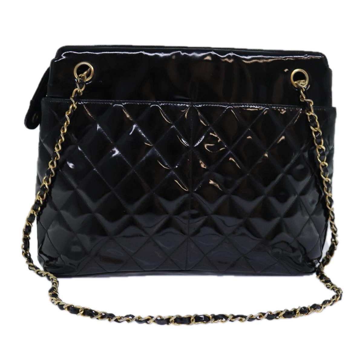 CHANEL Chain Matelasse Shoulder Bag Enamel Black CC Auth yb600