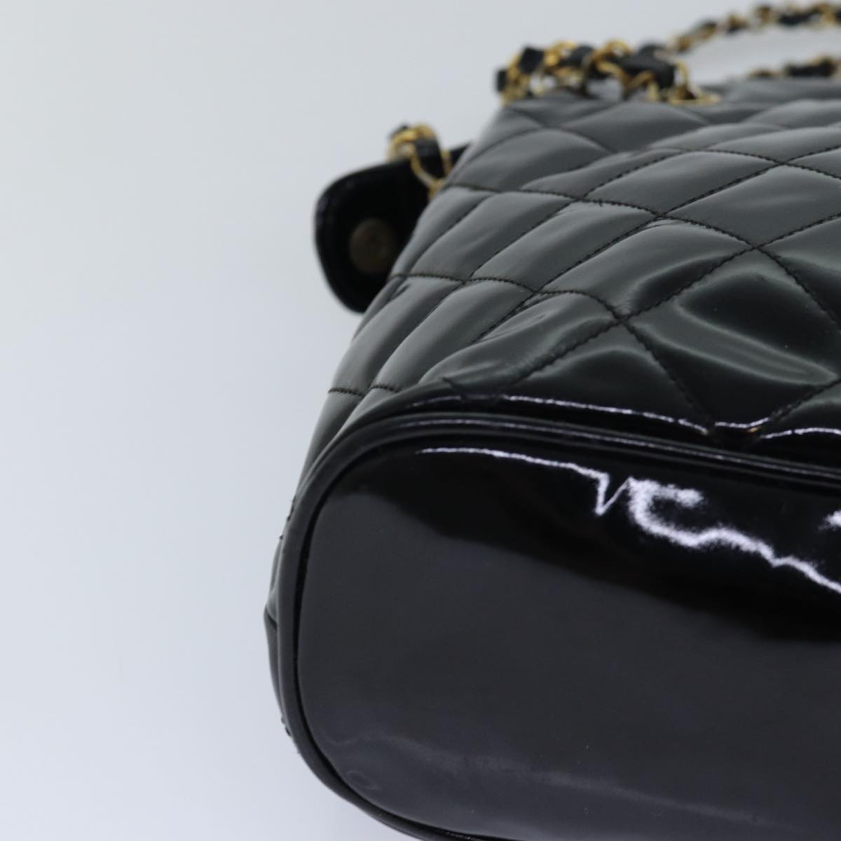 CHANEL Chain Matelasse Shoulder Bag Enamel Black CC Auth yb600