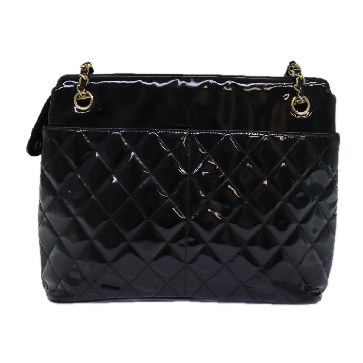 CHANEL Chain Matelasse Shoulder Bag Enamel Black CC Auth yb600