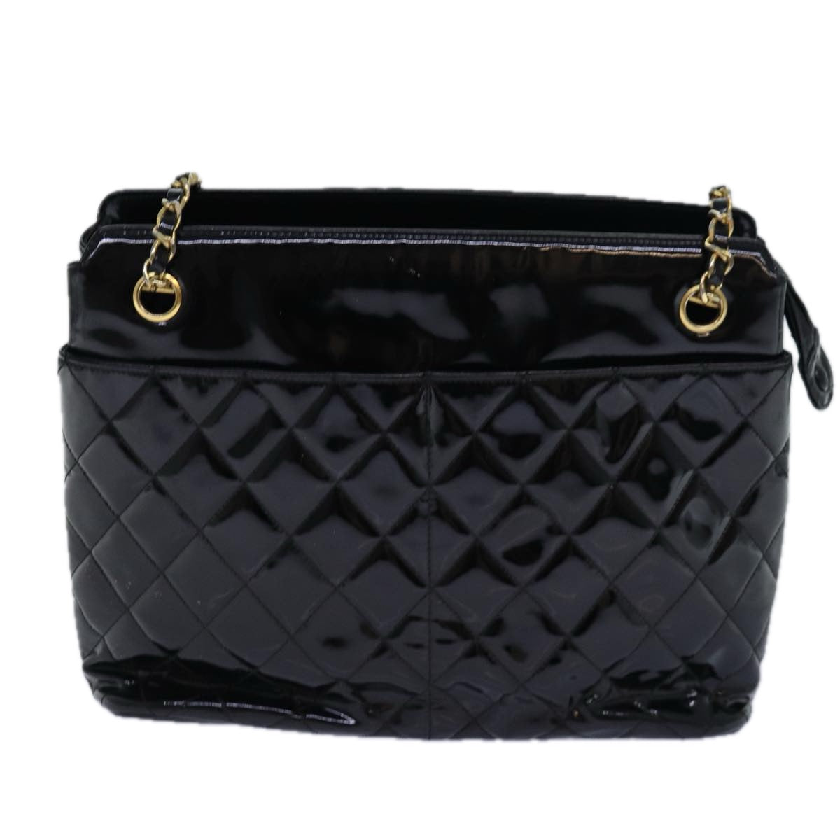 CHANEL Chain Matelasse Shoulder Bag Enamel Black CC Auth yb600