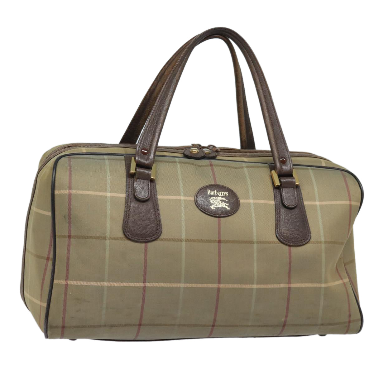 Burberrys Nova Check Boston Bag Canvas Leather Beige Brown Auth yb602