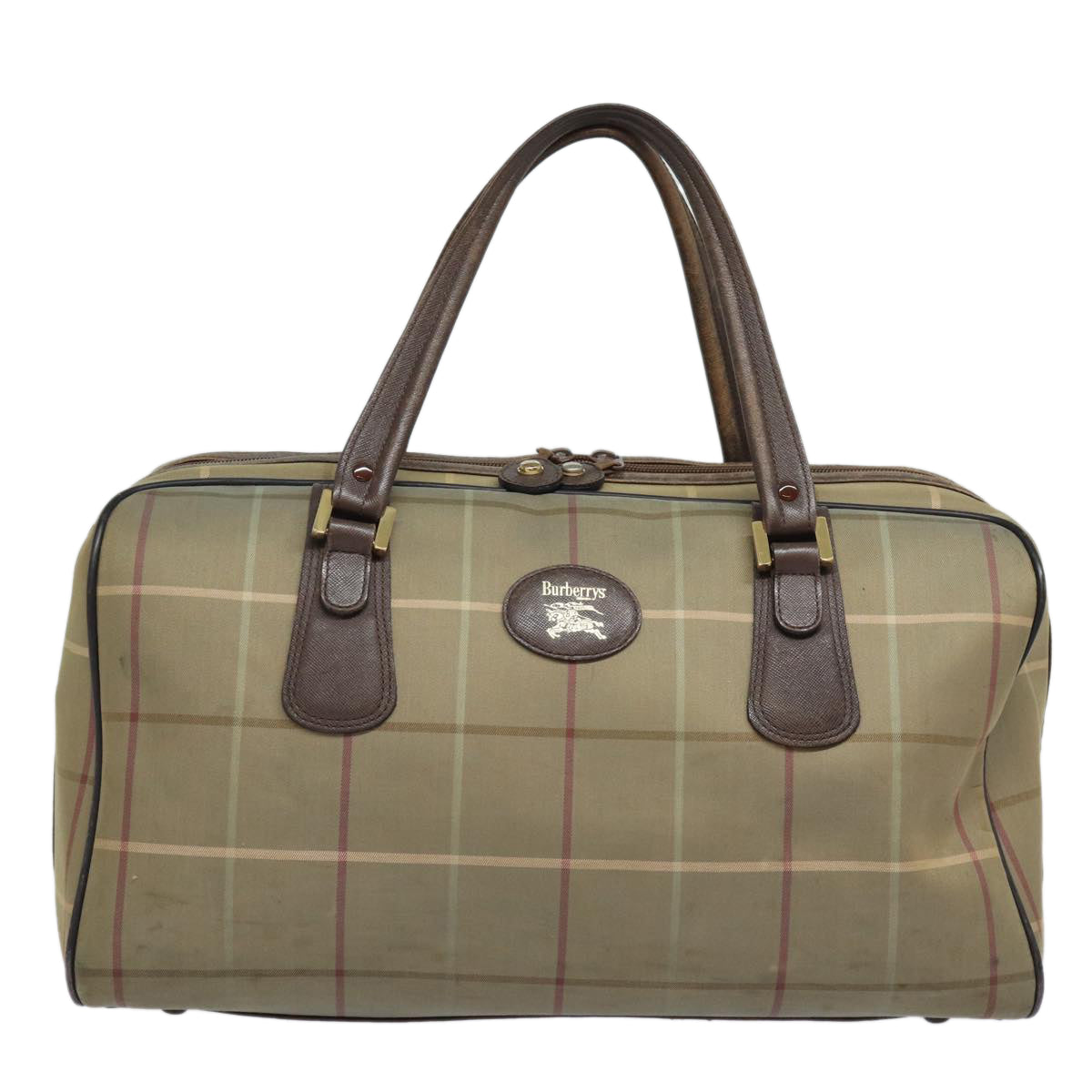 Burberrys Nova Check Boston Bag Canvas Leather Beige Brown Auth yb602 - 0