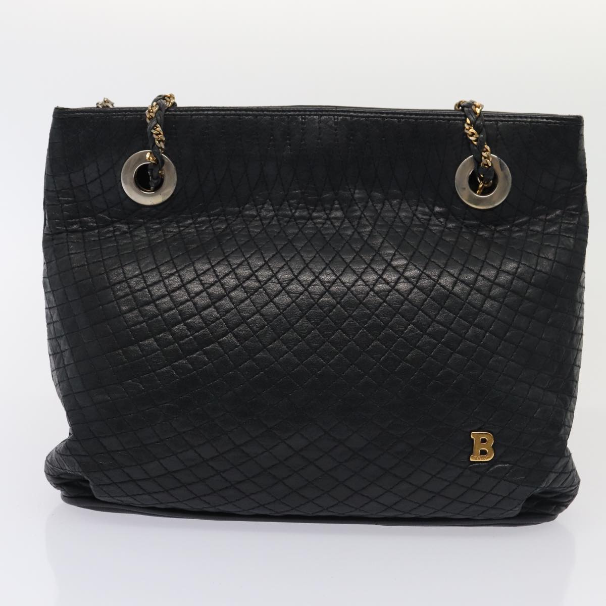 BALLY Quilted Chain Hand Bag Leather 3Set Black Auth yb604