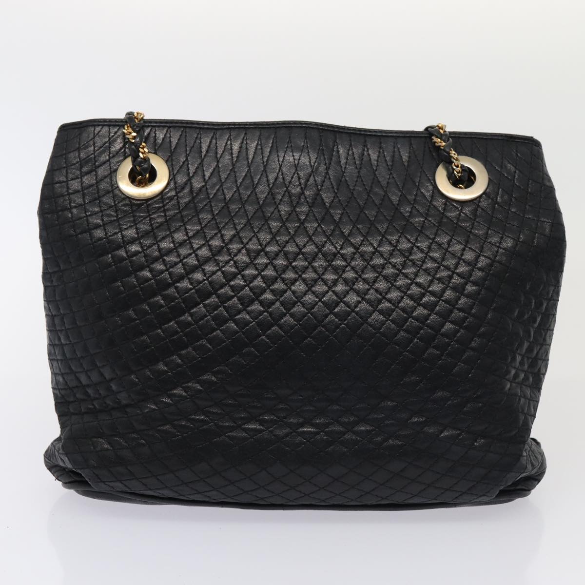 BALLY Quilted Chain Hand Bag Leather 3Set Black Auth yb604