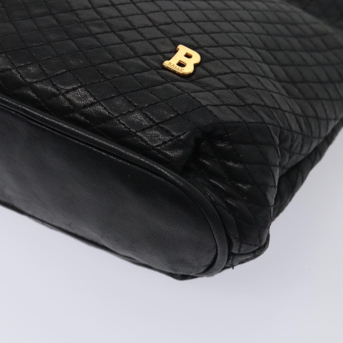 BALLY Quilted Chain Hand Bag Leather 3Set Black Auth yb604