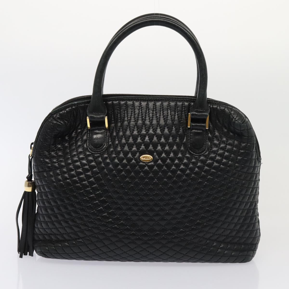 BALLY Quilted Chain Hand Bag Leather 3Set Black Auth yb604