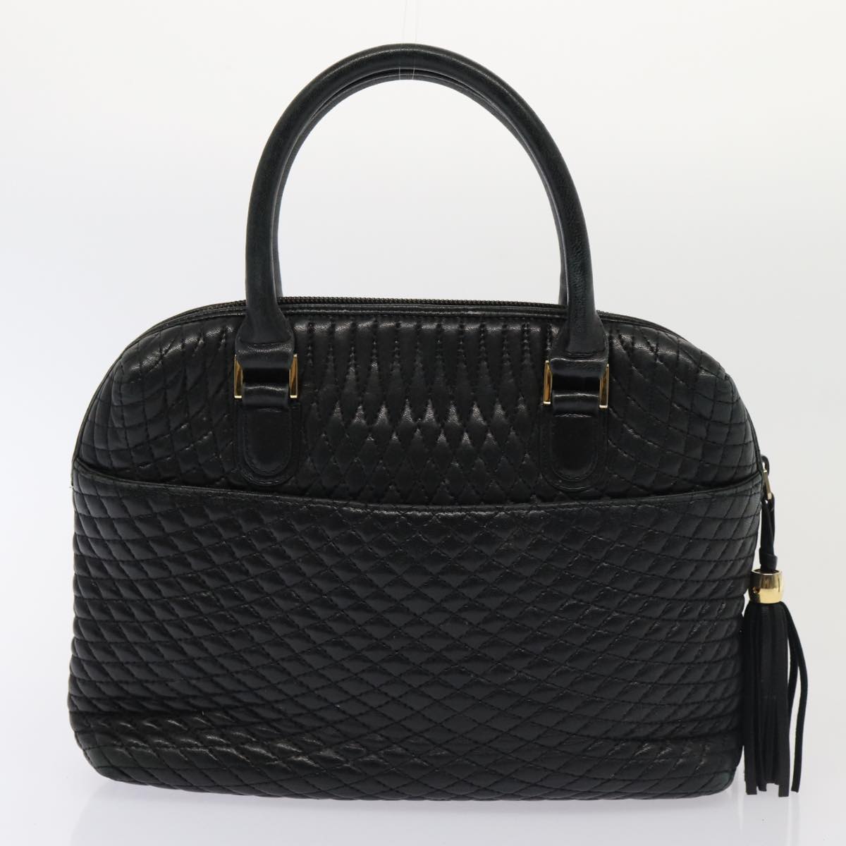 BALLY Quilted Chain Hand Bag Leather 3Set Black Auth yb604