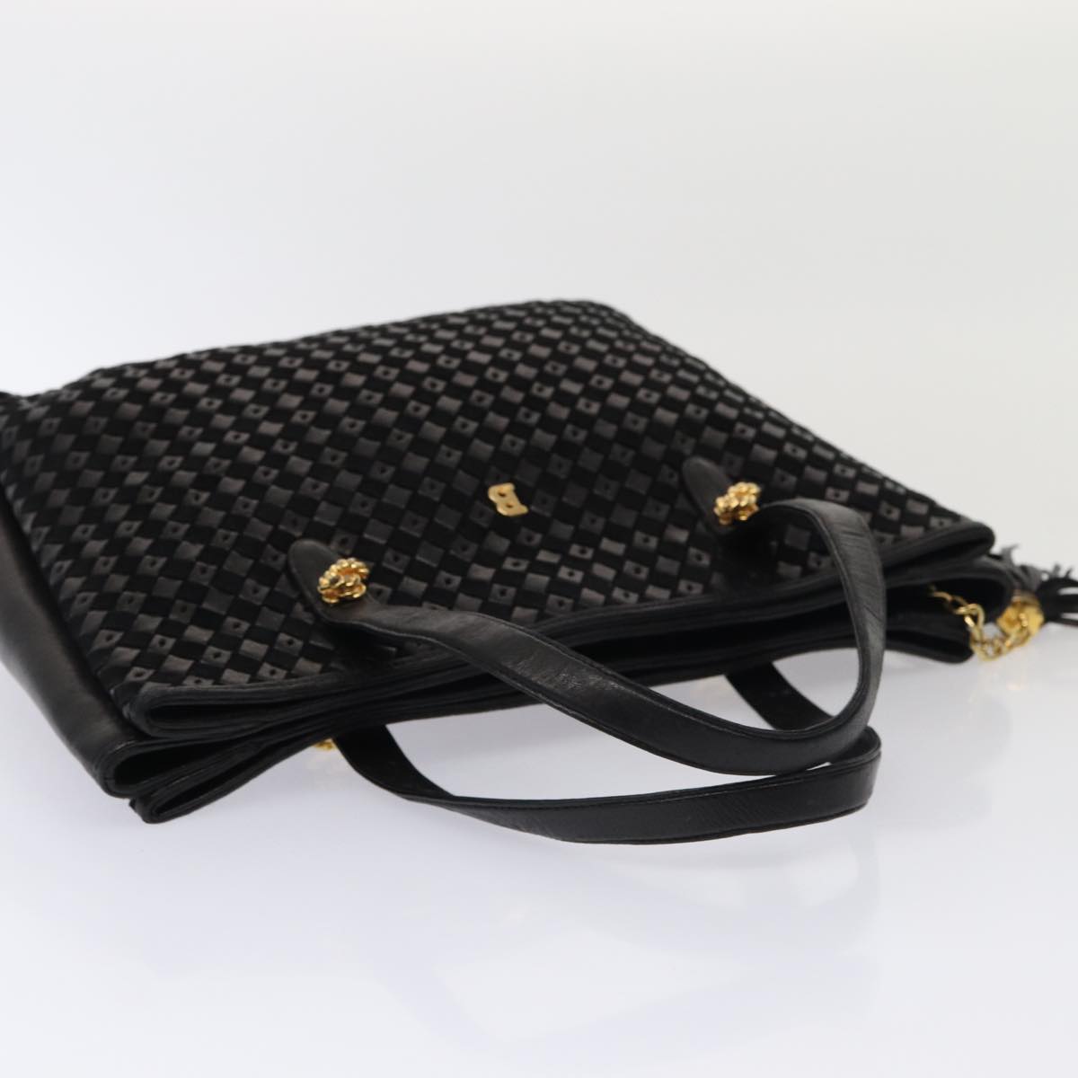 BALLY Quilted Chain Hand Bag Leather 3Set Black Auth yb604