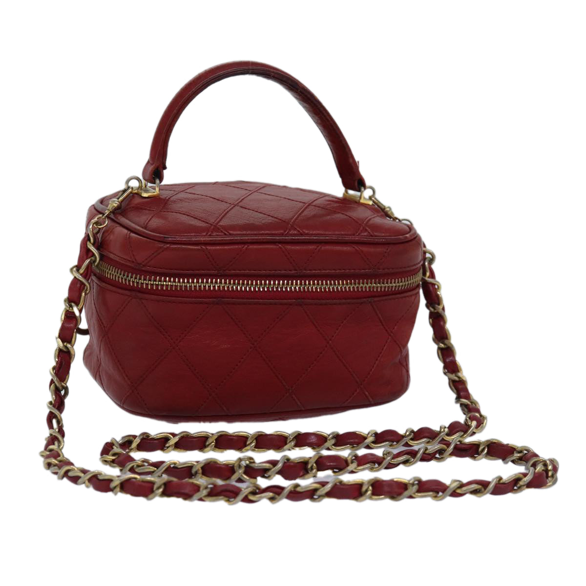 CHANEL Bicolore Chain Hand Bag Leather Red CC Auth yb605