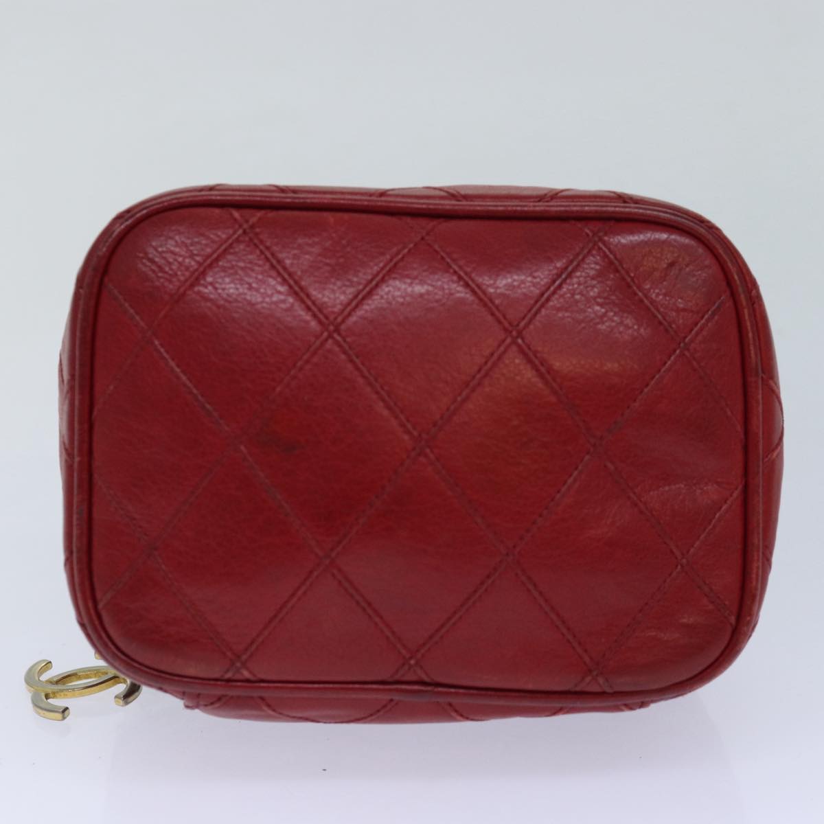 CHANEL Bicolore Chain Hand Bag Leather Red CC Auth yb605