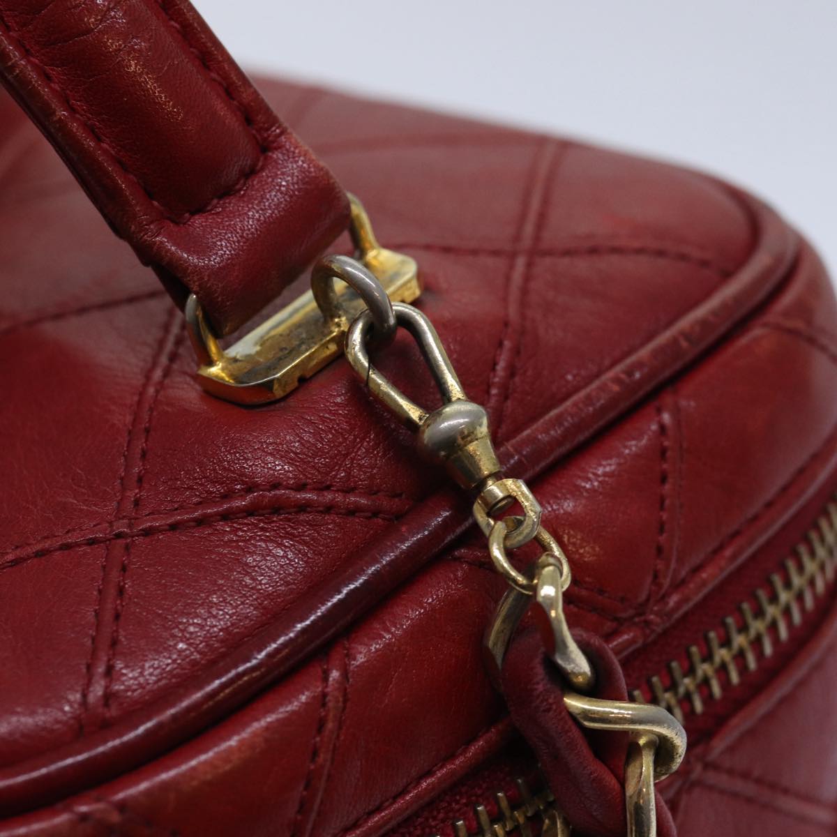 CHANEL Bicolore Chain Hand Bag Leather Red CC Auth yb605