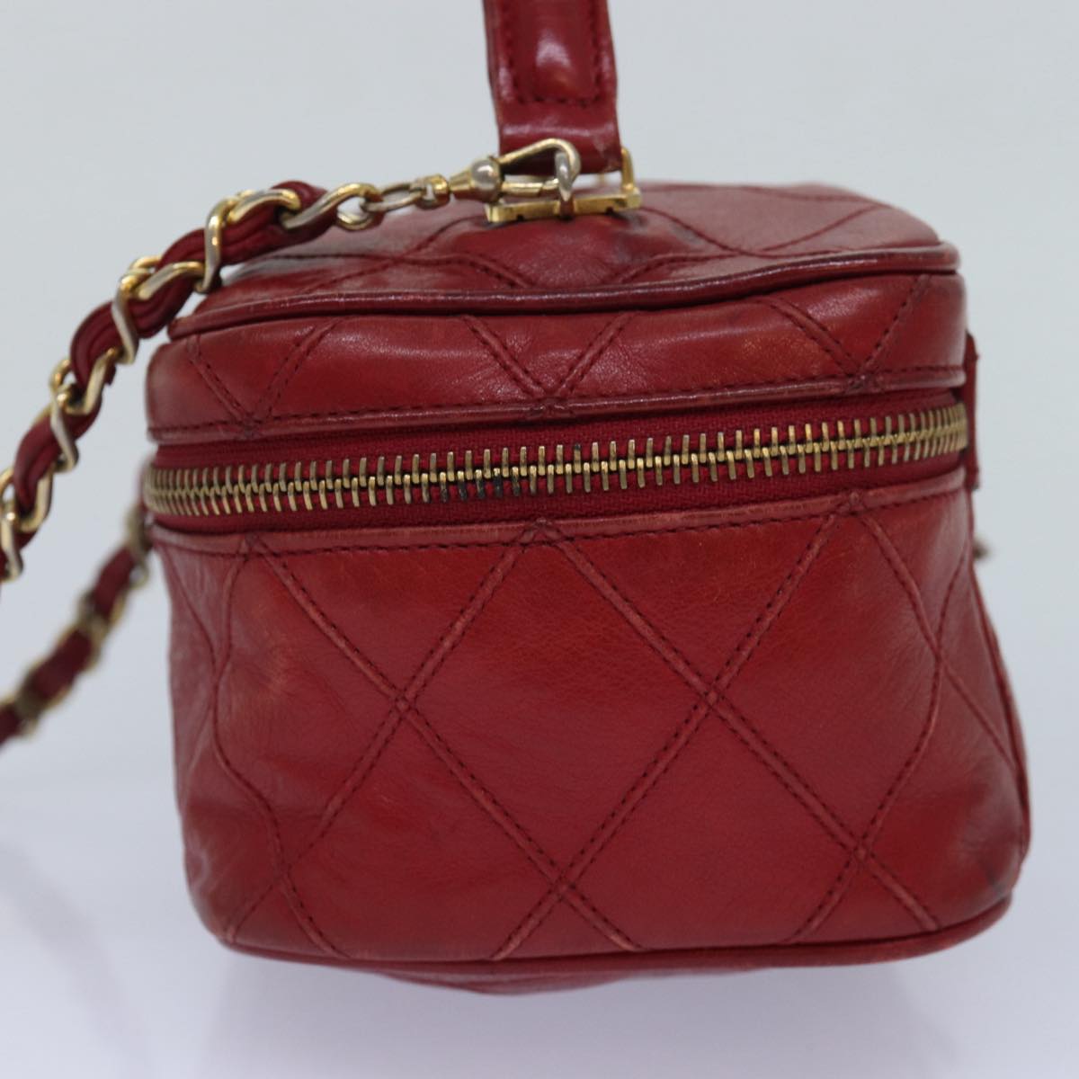 CHANEL Bicolore Chain Hand Bag Leather Red CC Auth yb605