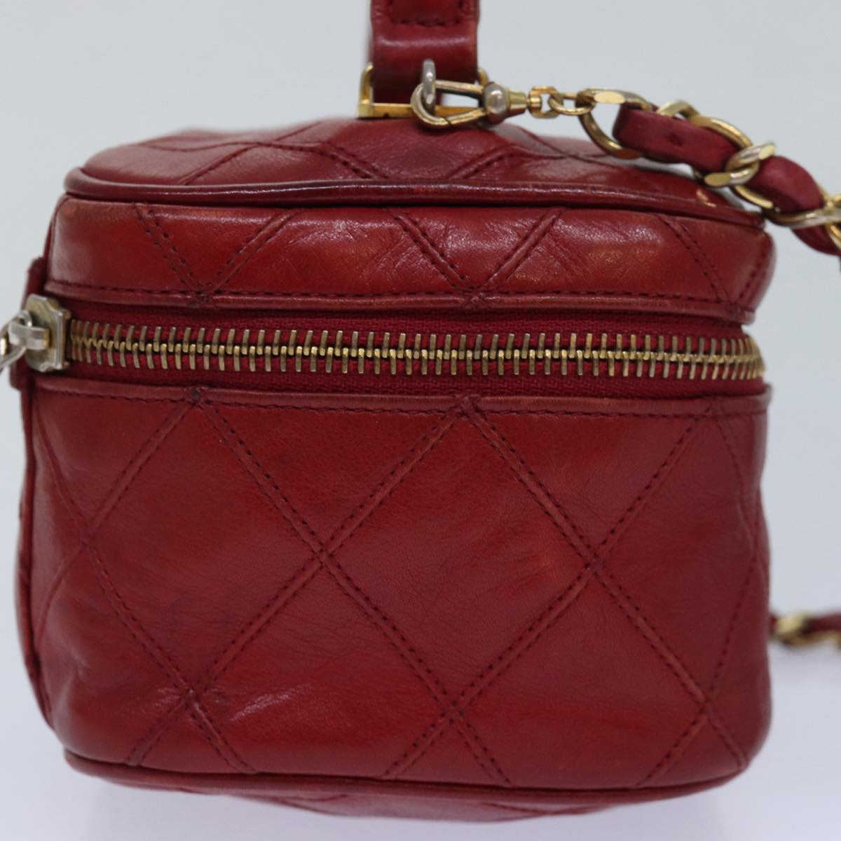 CHANEL Bicolore Chain Hand Bag Leather Red CC Auth yb605