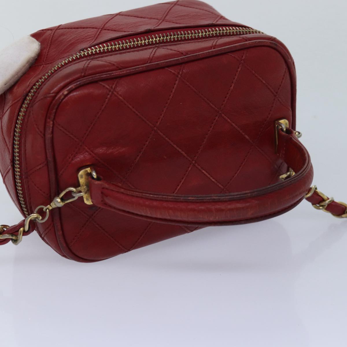 CHANEL Bicolore Chain Hand Bag Leather Red CC Auth yb605