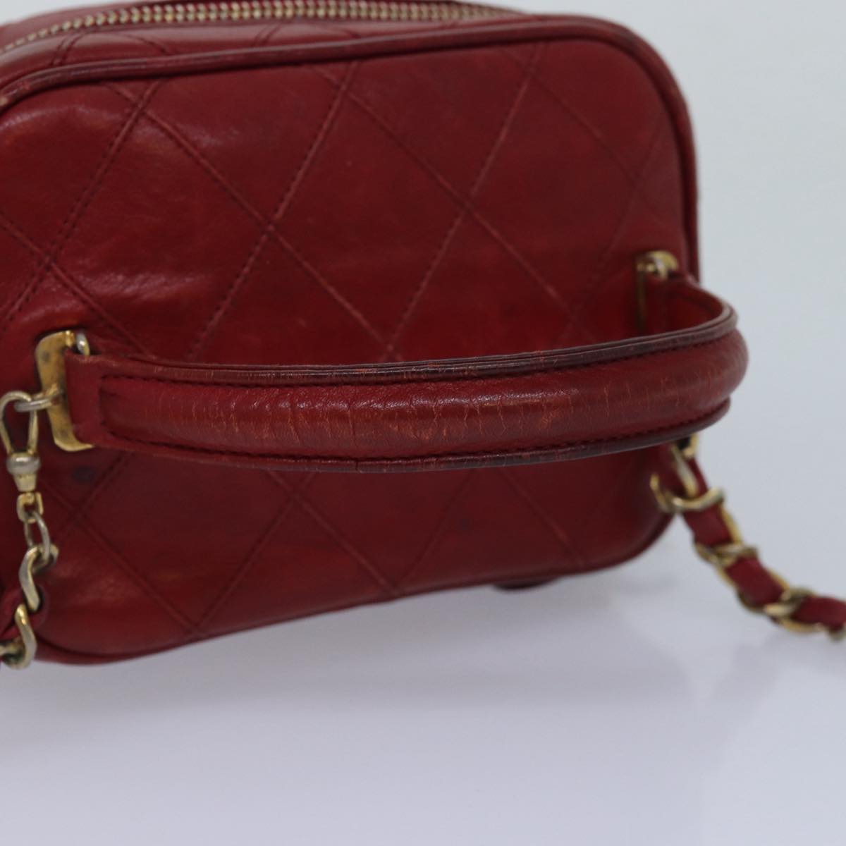 CHANEL Bicolore Chain Hand Bag Leather Red CC Auth yb605