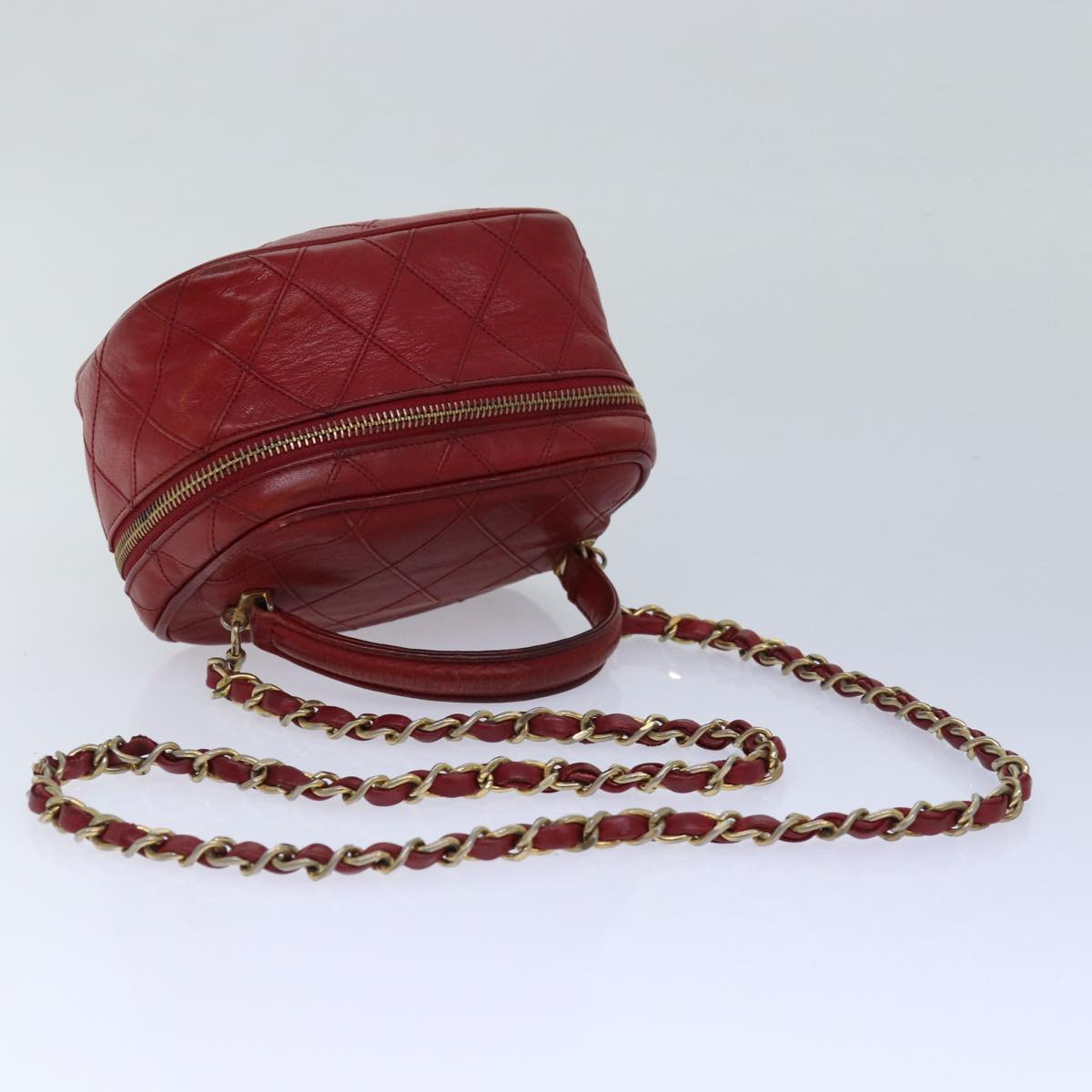 CHANEL Bicolore Chain Hand Bag Leather Red CC Auth yb605