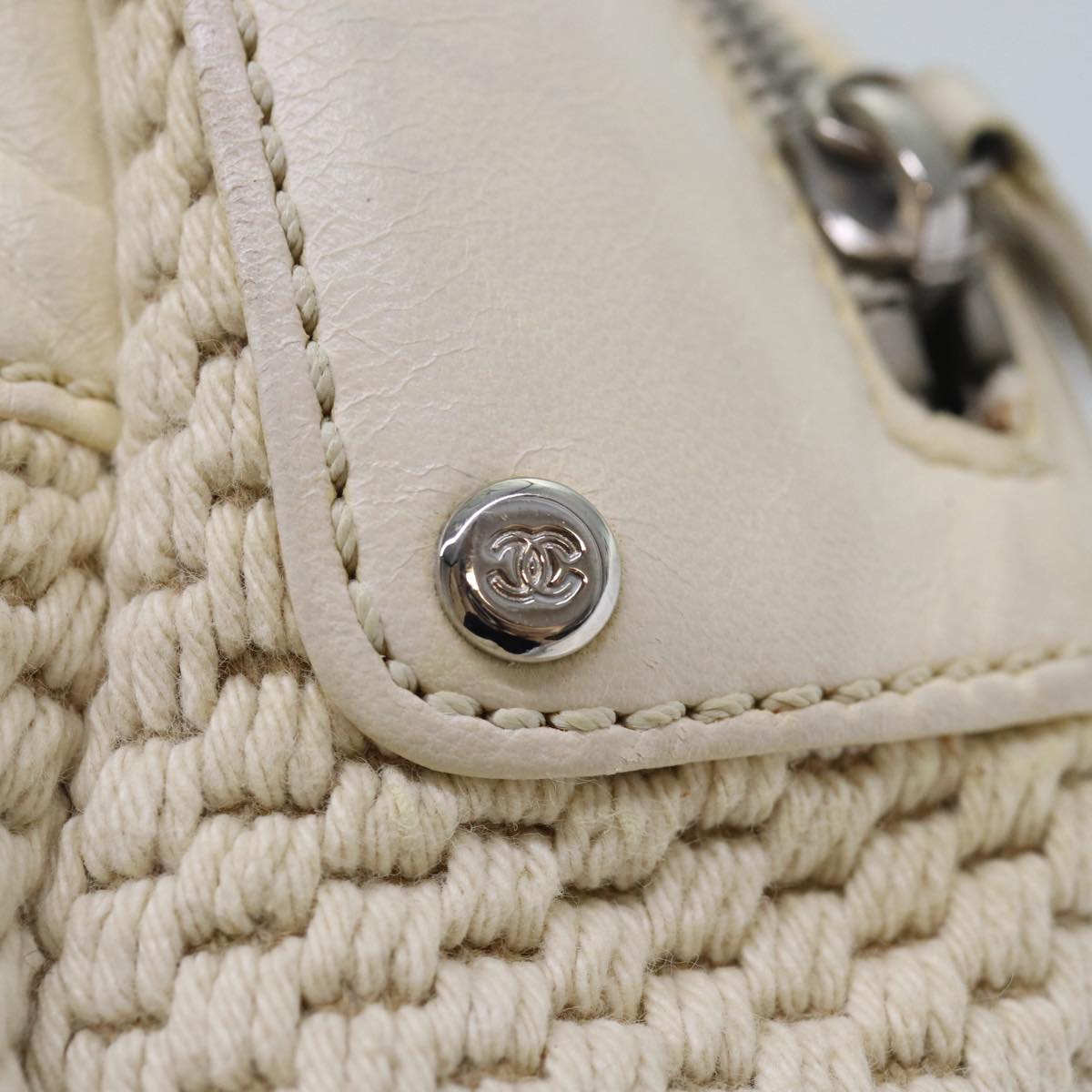 CHANEL Hand Bag Canvas Leather Beige CC Auth yb619