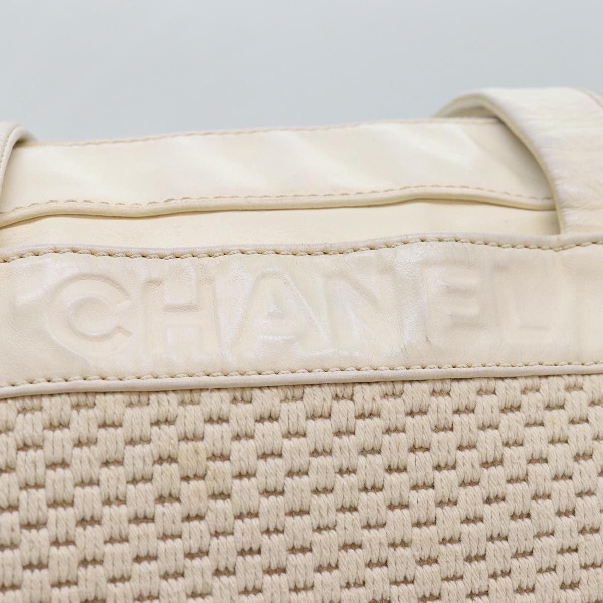 CHANEL Hand Bag Canvas Leather Beige CC Auth yb619