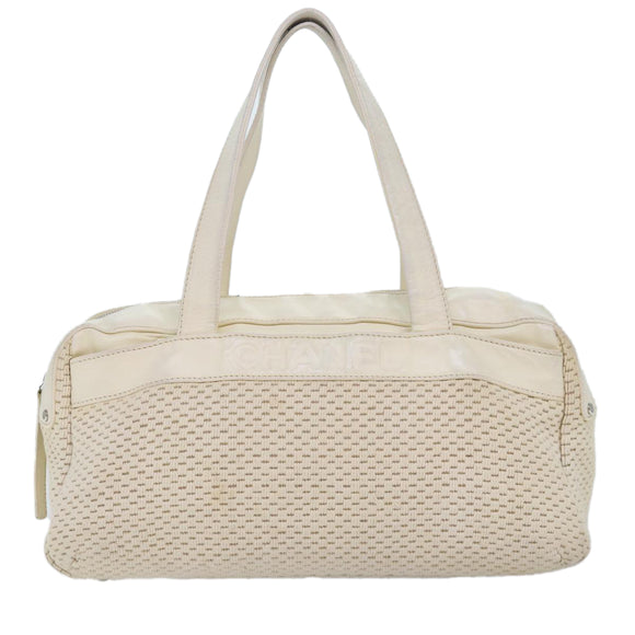 CHANEL Hand Bag Canvas Leather Beige CC Auth yb619