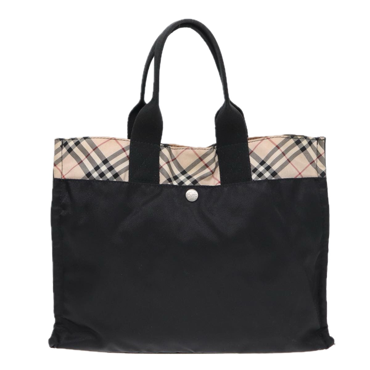 BURBERRY Nova Check Hand Bag Nylon Beige Black Auth yb621