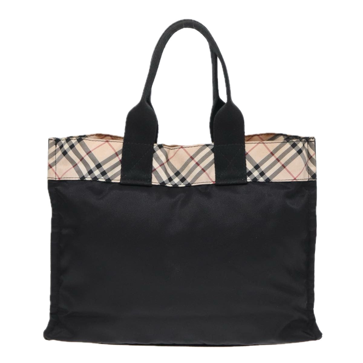 BURBERRY Nova Check Hand Bag Nylon Beige Black Auth yb621 - 0