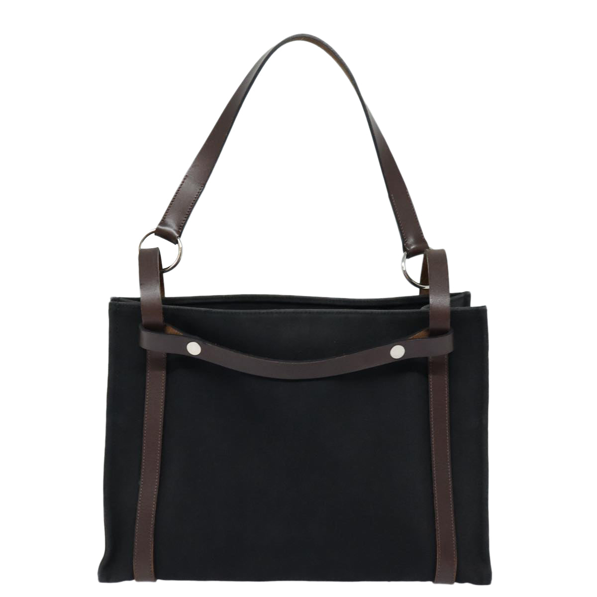 HERMES Cabaricol Tote Bag Canvas Leather Black Auth yb622 - 0