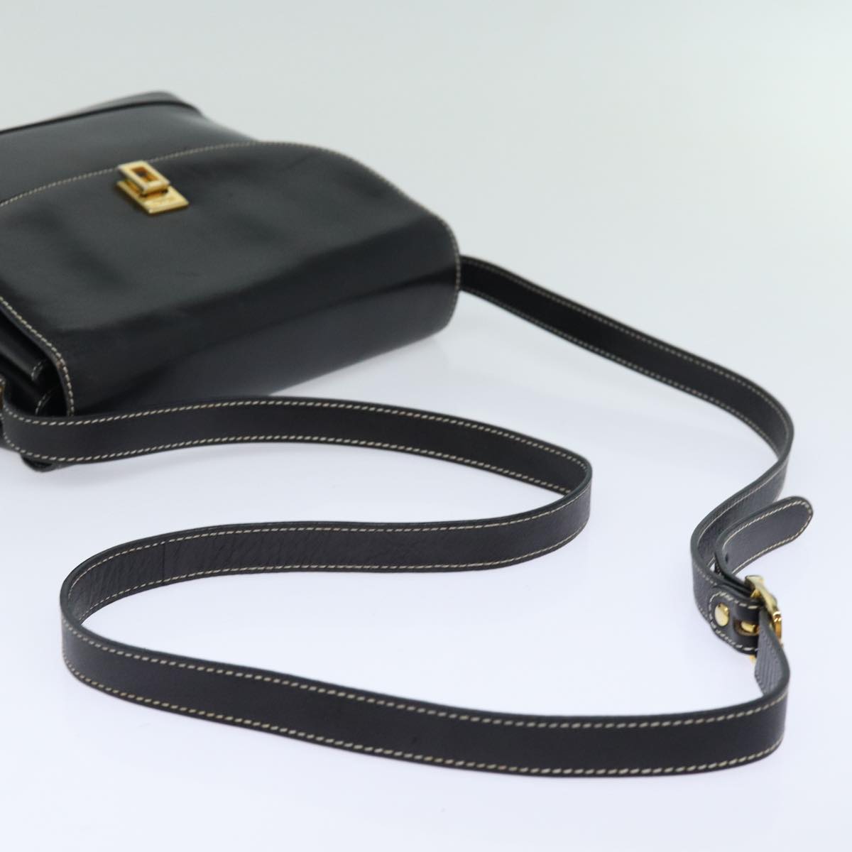 BALLY Shoulder Bag Leather Black Auth yb626