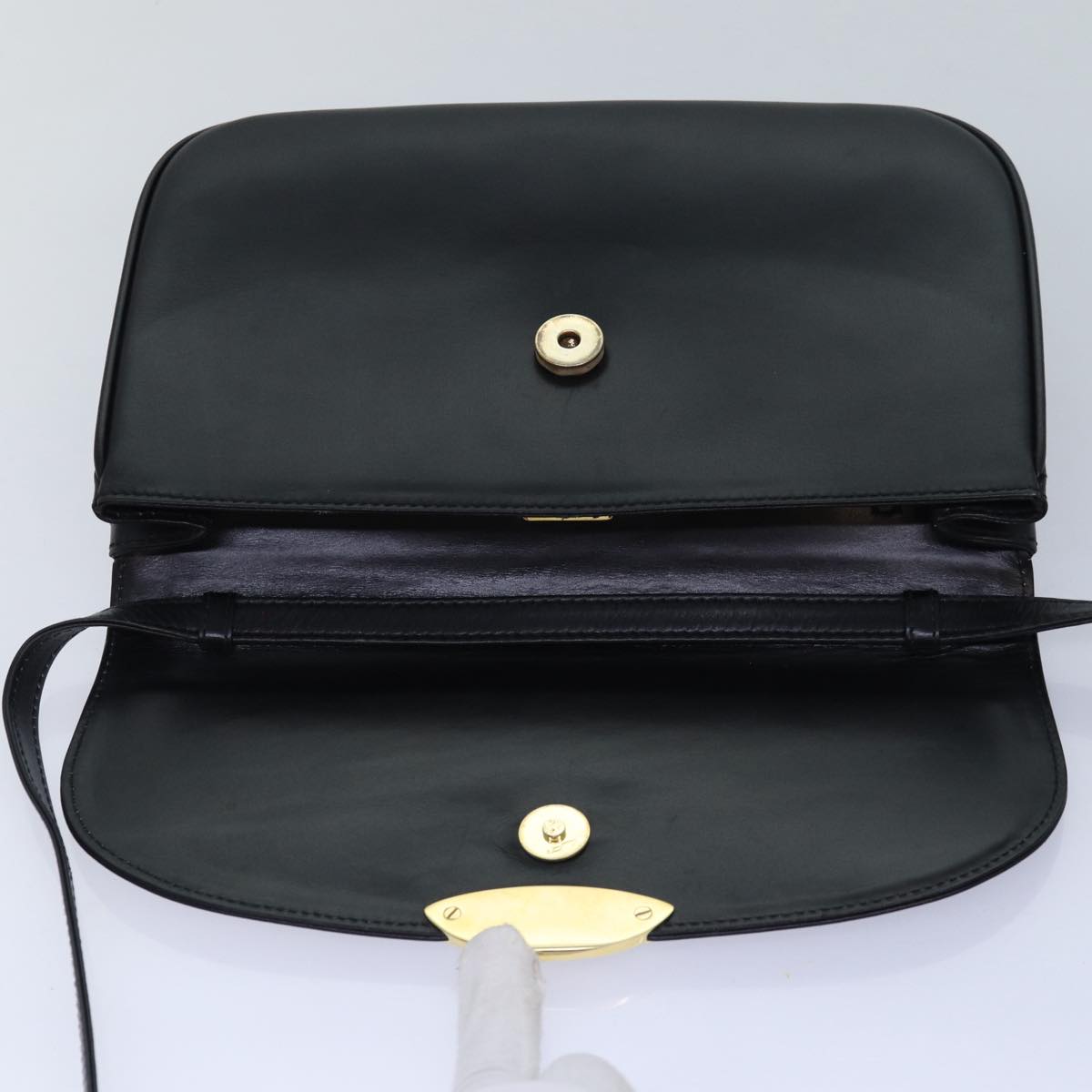 BALLY Shoulder Bag Leather Black Auth yb627