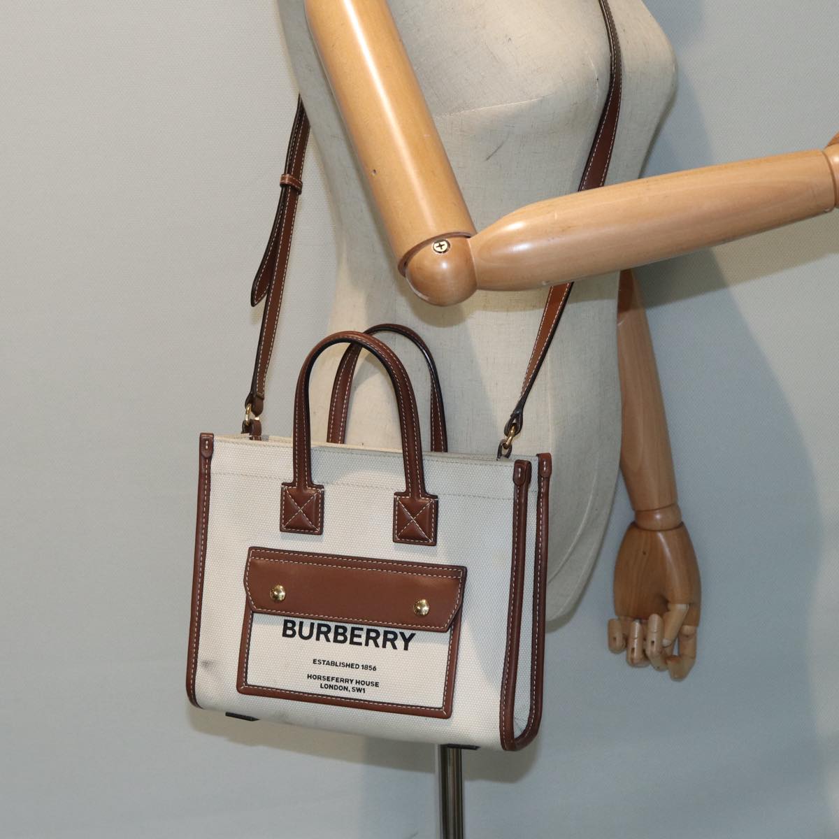 BURBERRY Hand Bag Canvas Leather Beige Auth yb635