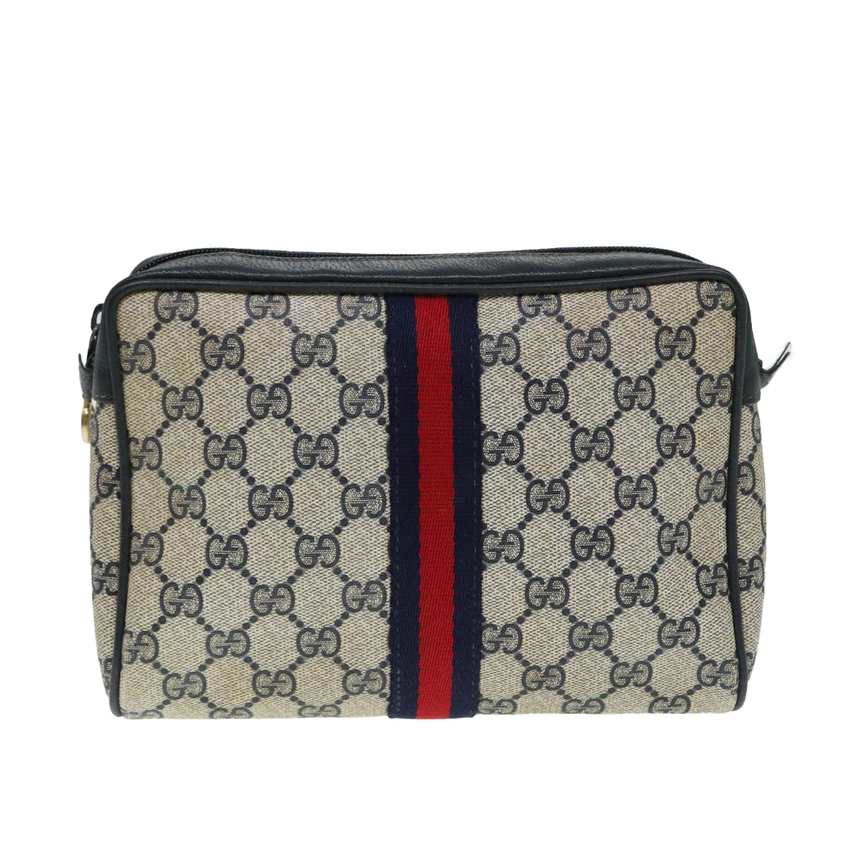 GUCCI GG Supreme Sherry Line Clutch Bag PVC Red Navy Auth yb662