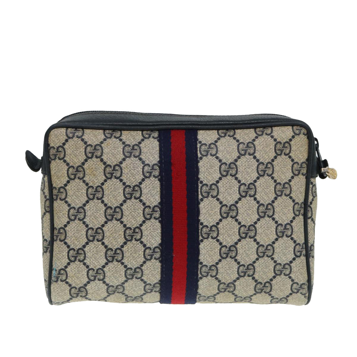 GUCCI GG Supreme Sherry Line Clutch Bag PVC Red Navy Auth yb662 - 0